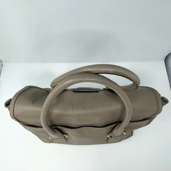 Prada Pattina Flap Satchel Saffiano Leather Medium Bag Purse Taupe - Picture 4 of 16